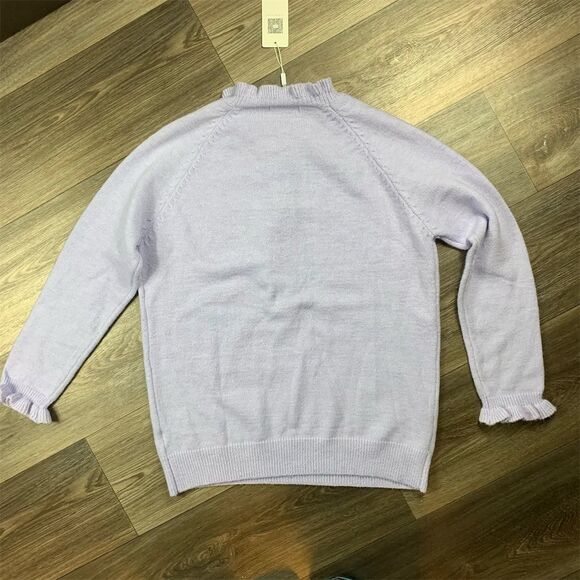 Ecowish Women's XL Purple Ruffle Knit Button Down Cardigan Sweater Long Sleeve - Picture 7 of 7